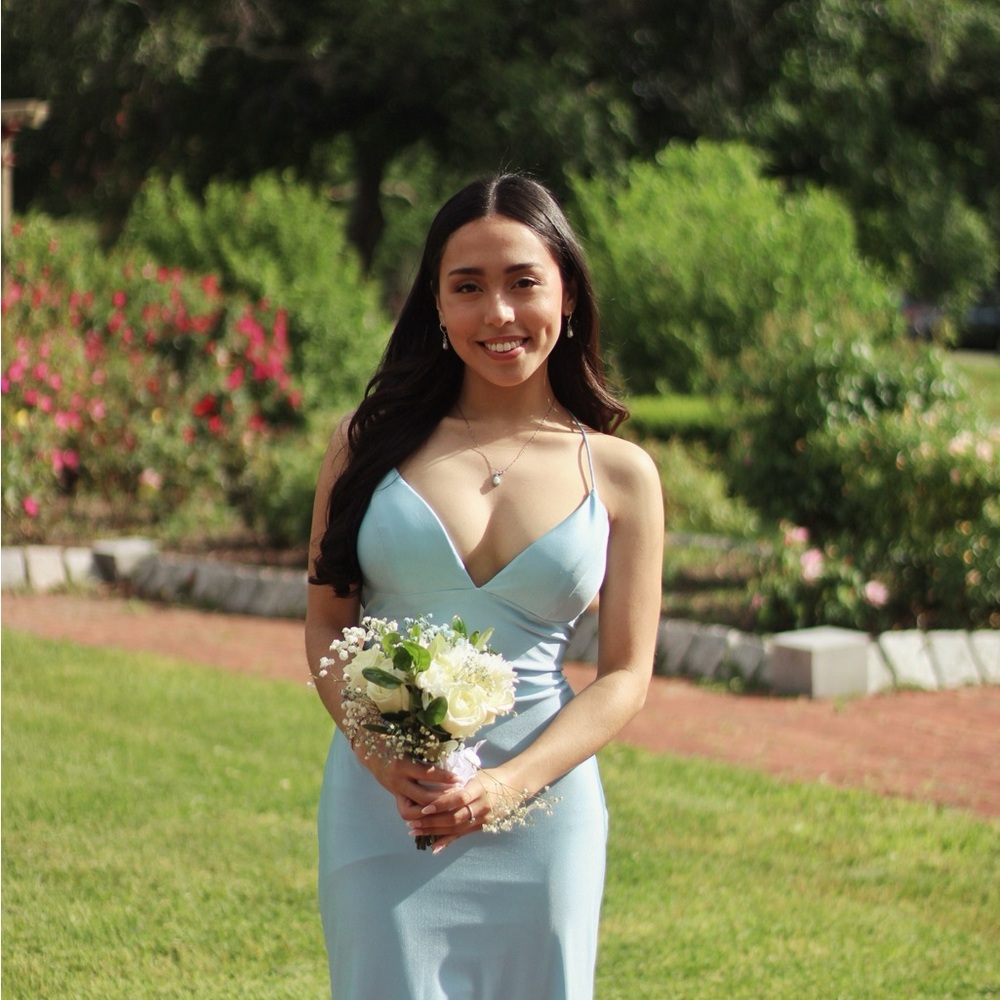 Sherri Hill Sky Blue V-Neck Mermaid Prom dress - Picture 4 of 11